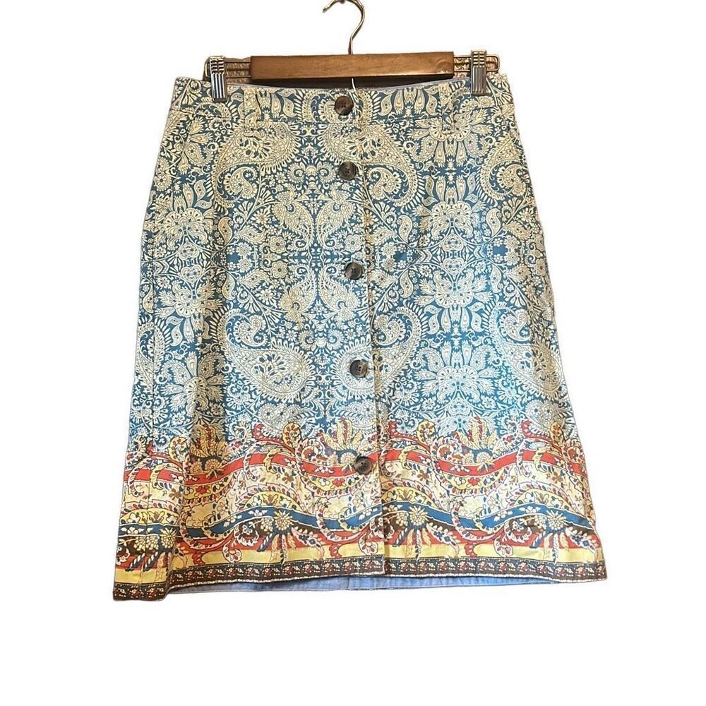 Lands' End Paisley Print Button Front A-Line Skirt Colorful Size‎ 4